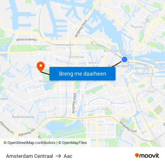 Amsterdam Centraal to Aac map