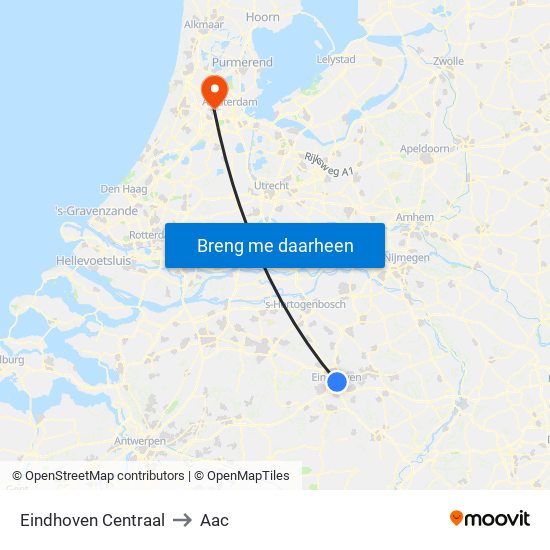 Eindhoven Centraal to Aac map