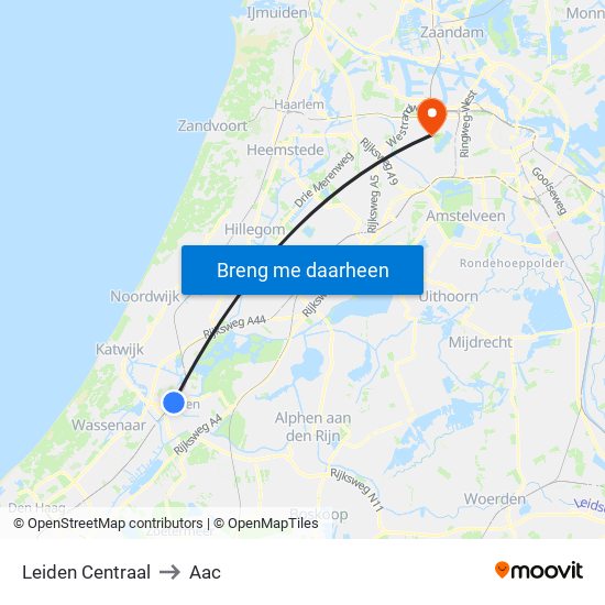 Leiden Centraal to Aac map