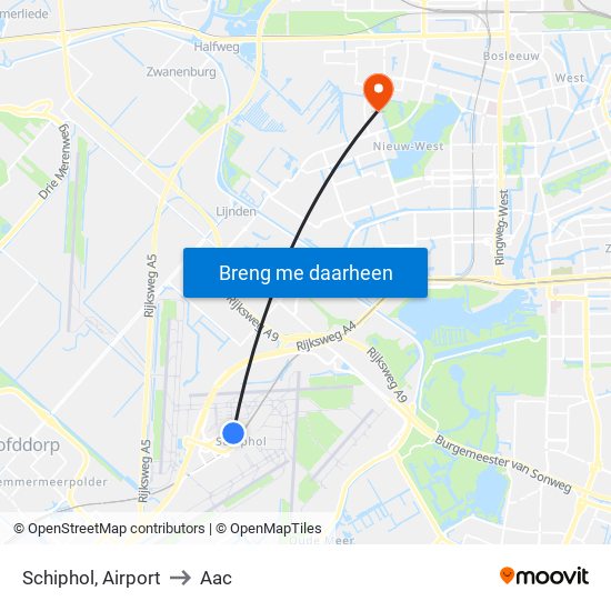 Schiphol, Airport to Aac map