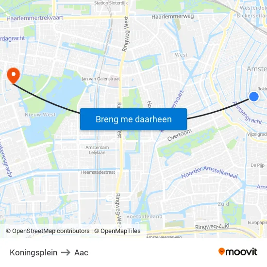 Koningsplein to Aac map