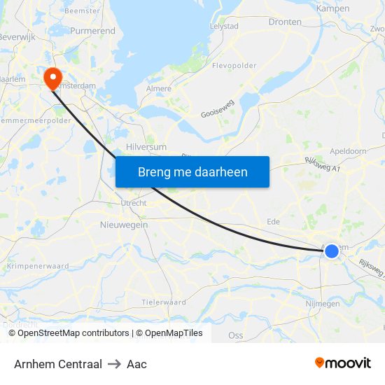 Arnhem Centraal to Aac map