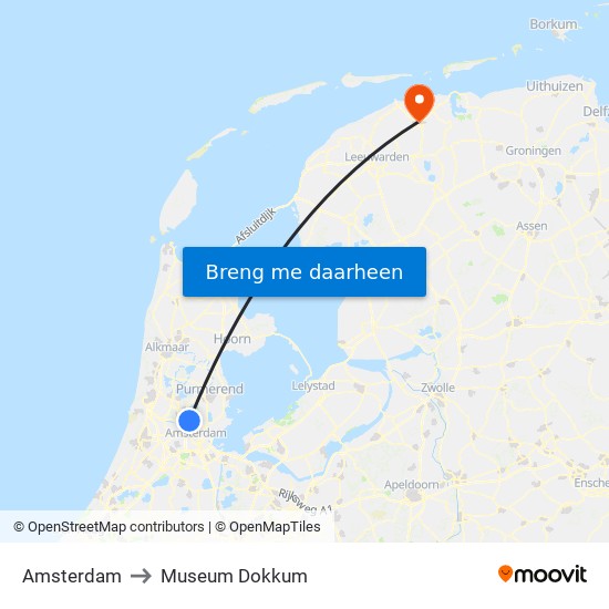 Amsterdam to Museum Dokkum map