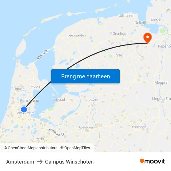 Amsterdam to Campus Winschoten map