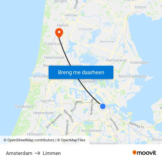 Amsterdam to Limmen map