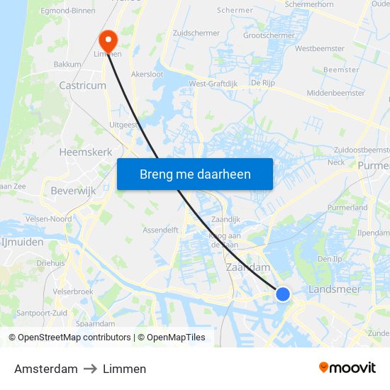 Amsterdam to Limmen map