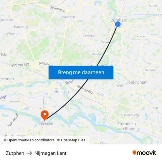 Zutphen to Nijmegen Lent map