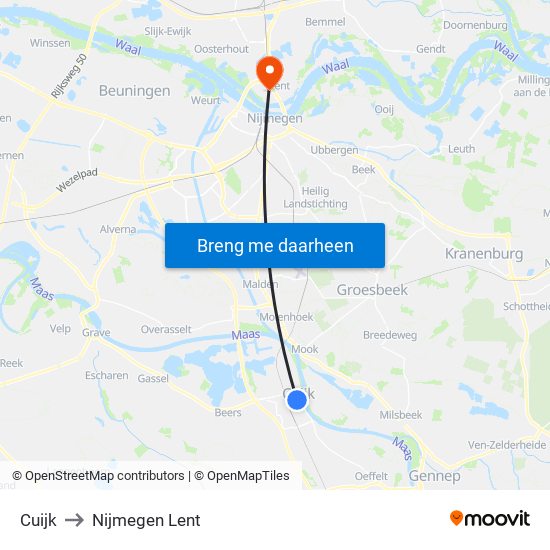 Cuijk to Nijmegen Lent map