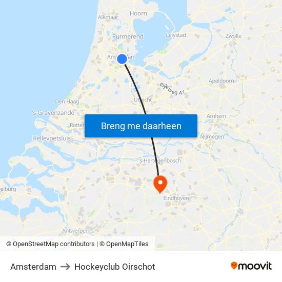 Amsterdam to Hockeyclub Oirschot map