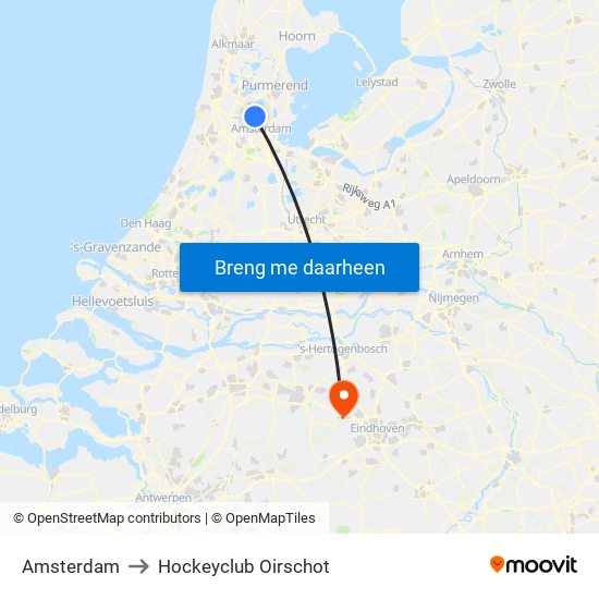 Amsterdam to Hockeyclub Oirschot map