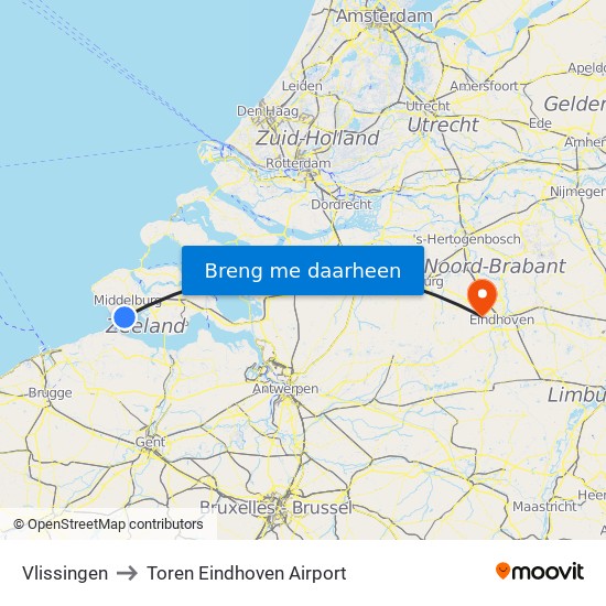 Vlissingen to Toren Eindhoven Airport map