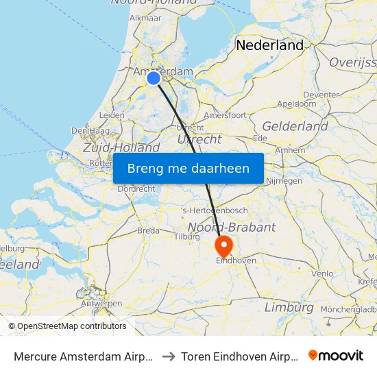 Mercure Amsterdam Airport to Toren Eindhoven Airport map