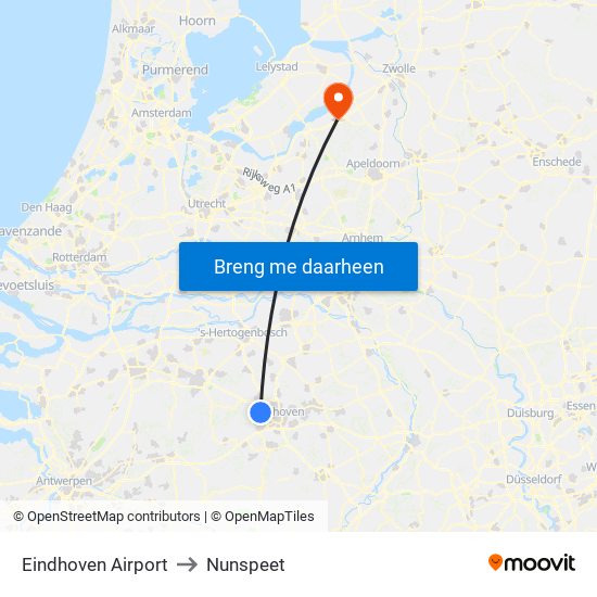 Eindhoven Airport to Nunspeet map