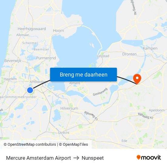 Mercure Amsterdam Airport to Nunspeet map