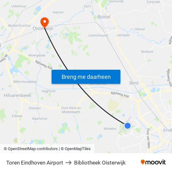 Toren Eindhoven Airport to Bibliotheek Oisterwijk map