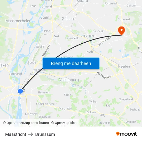 Maastricht to Brunssum map