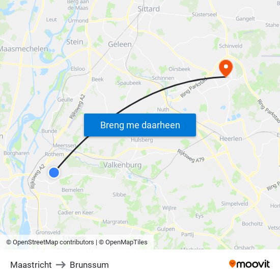 Maastricht to Brunssum map