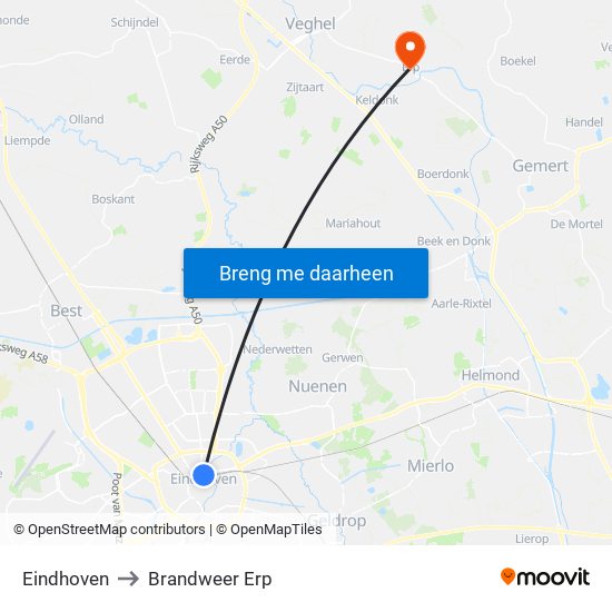 Eindhoven to Brandweer Erp map