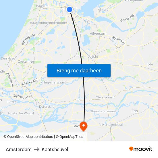 Amsterdam to Kaatsheuvel map