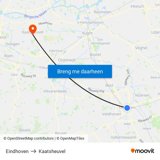 Eindhoven to Kaatsheuvel map