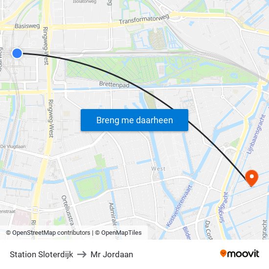 Station Sloterdijk to Mr Jordaan map