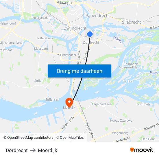 Dordrecht to Moerdijk map