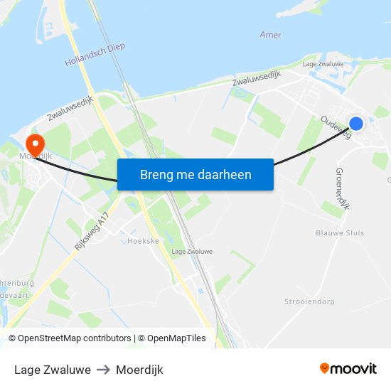 Lage Zwaluwe to Moerdijk map