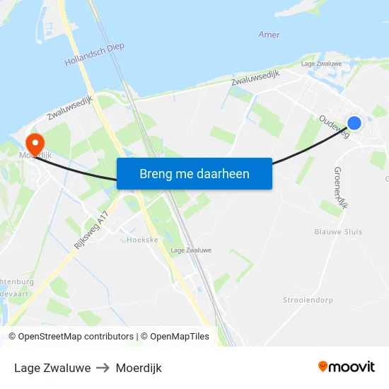 Lage Zwaluwe to Moerdijk map