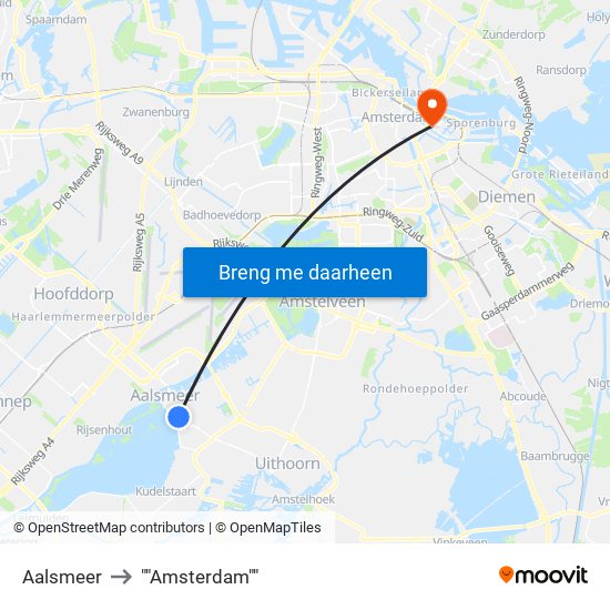 Aalsmeer to ""Amsterdam"" map