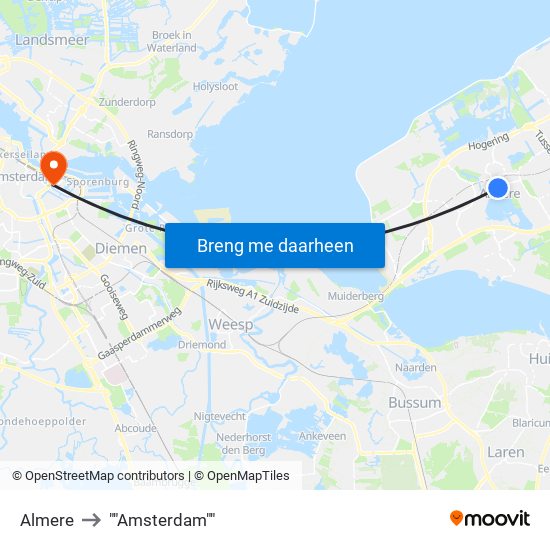 Almere to ""Amsterdam"" map