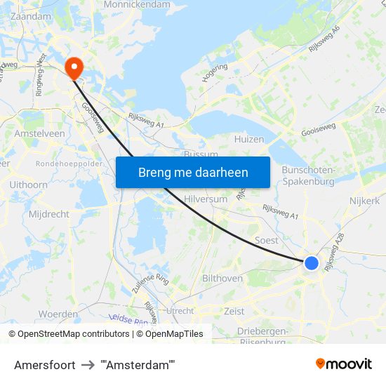 Amersfoort to ""Amsterdam"" map