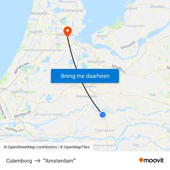 Culemborg to ""Amsterdam"" map