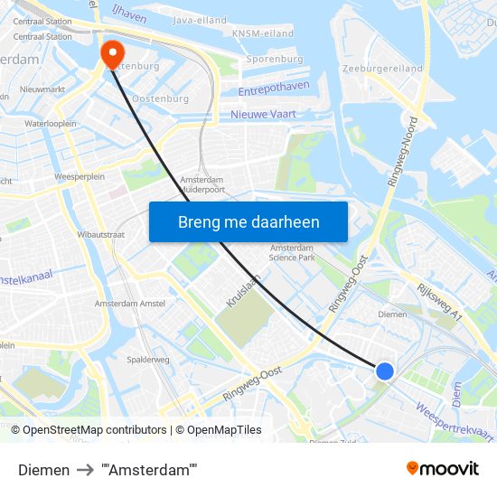 Diemen to ""Amsterdam"" map