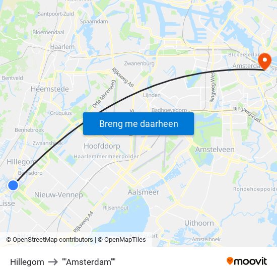 Hillegom to ""Amsterdam"" map