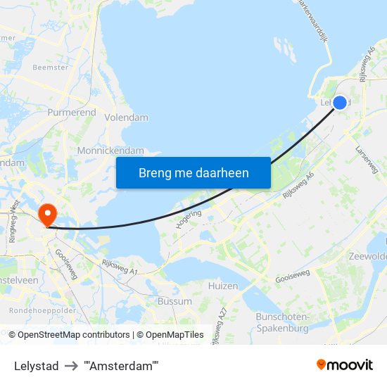 Lelystad to ""Amsterdam"" map