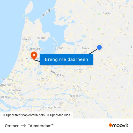 Ommen to ""Amsterdam"" map