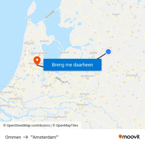 Ommen to ""Amsterdam"" map