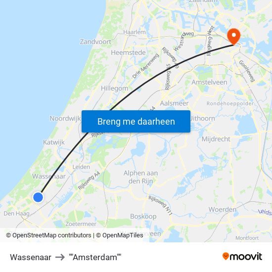 Wassenaar to ""Amsterdam"" map