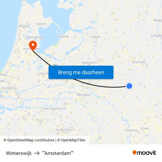 Winterswijk to ""Amsterdam"" map