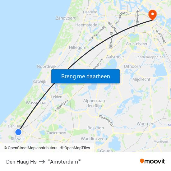 Den Haag Hs to ""Amsterdam"" map