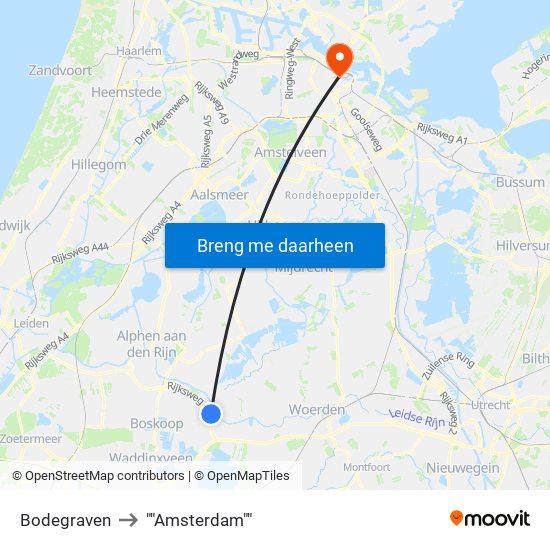 Bodegraven to ""Amsterdam"" map