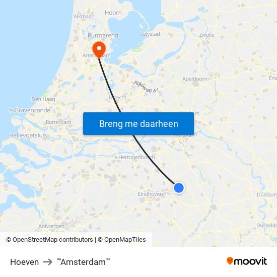 Hoeven to ""Amsterdam"" map