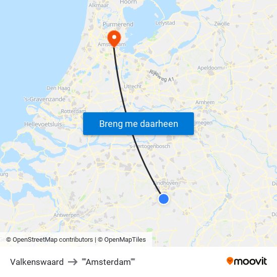 Valkenswaard to ""Amsterdam"" map