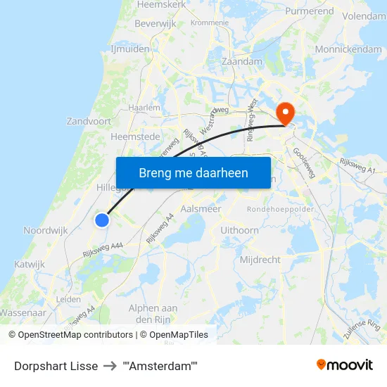 Dorpshart Lisse to ""Amsterdam"" map