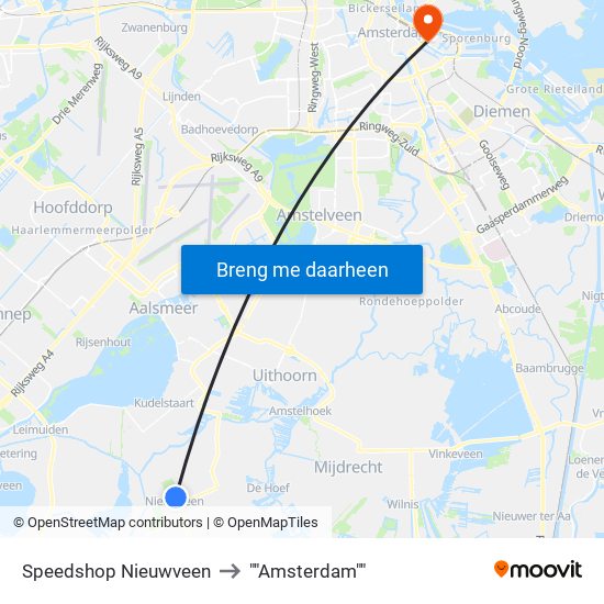 Speedshop Nieuwveen to ""Amsterdam"" map
