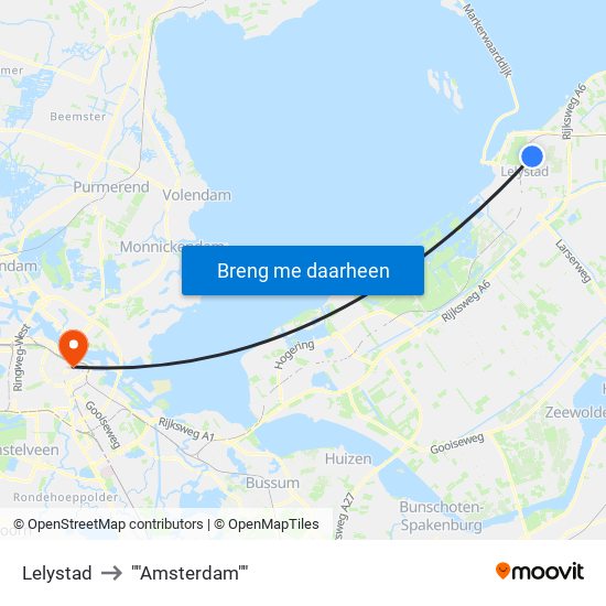 Lelystad to ""Amsterdam"" map