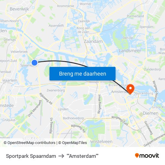 Sportpark Spaarndam to ""Amsterdam"" map