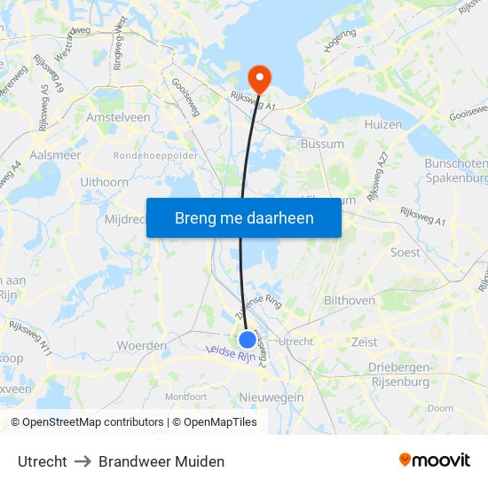 Utrecht to Brandweer Muiden map