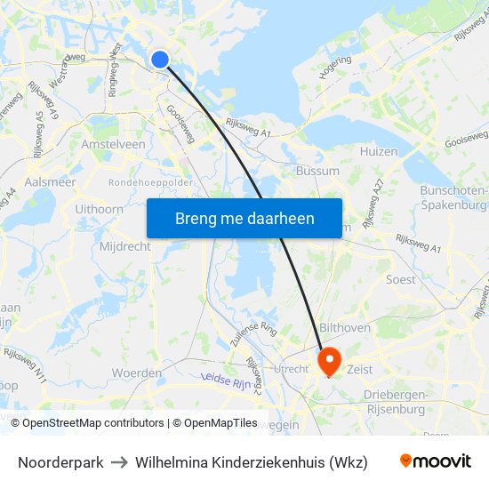 Noorderpark to Wilhelmina Kinderziekenhuis (Wkz) map