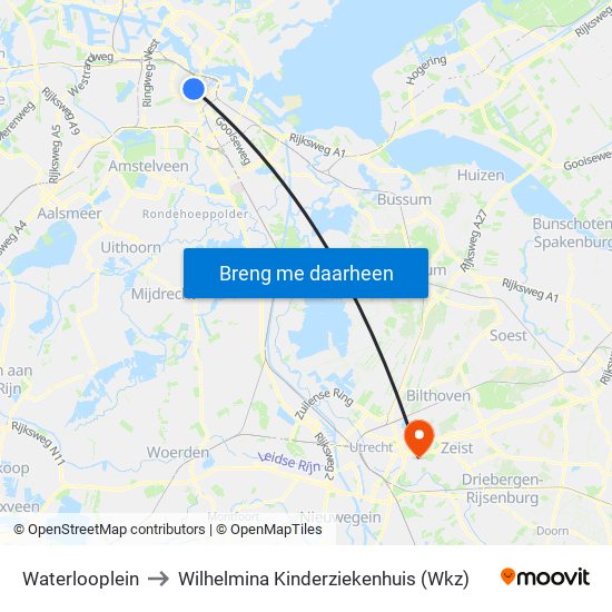 Waterlooplein to Wilhelmina Kinderziekenhuis (Wkz) map